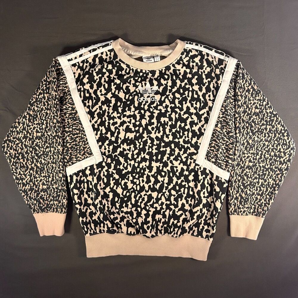 Streetwear Animal Print Adidas Originals Leopard Sweatshirt Beige Black XS